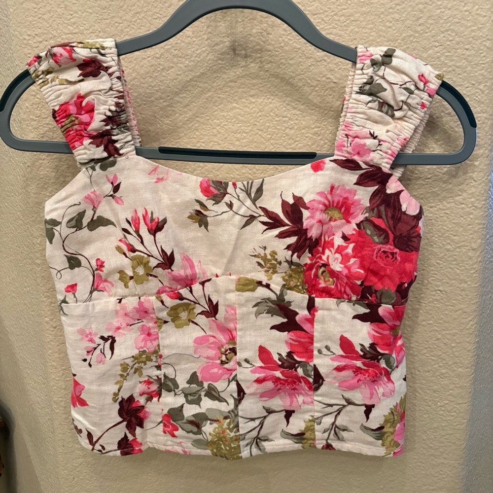 ABERCROMBIE & FITCH Multicolor Floral Linen Blend Sleeveless Crop Top Size XS